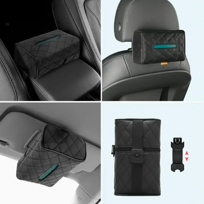 Boîte À Mouchoirs Voiture En Cuir PU – Fixation Pare-Soleil Ou Appuie-Tête