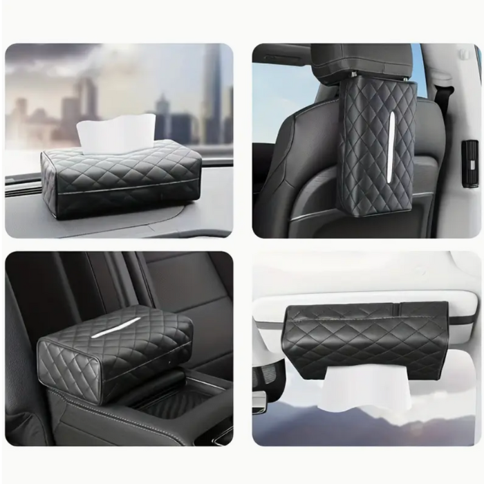 Boîte À Mouchoirs Voiture En Cuir PU – Fixation Pare-Soleil Ou Appuie-Tête