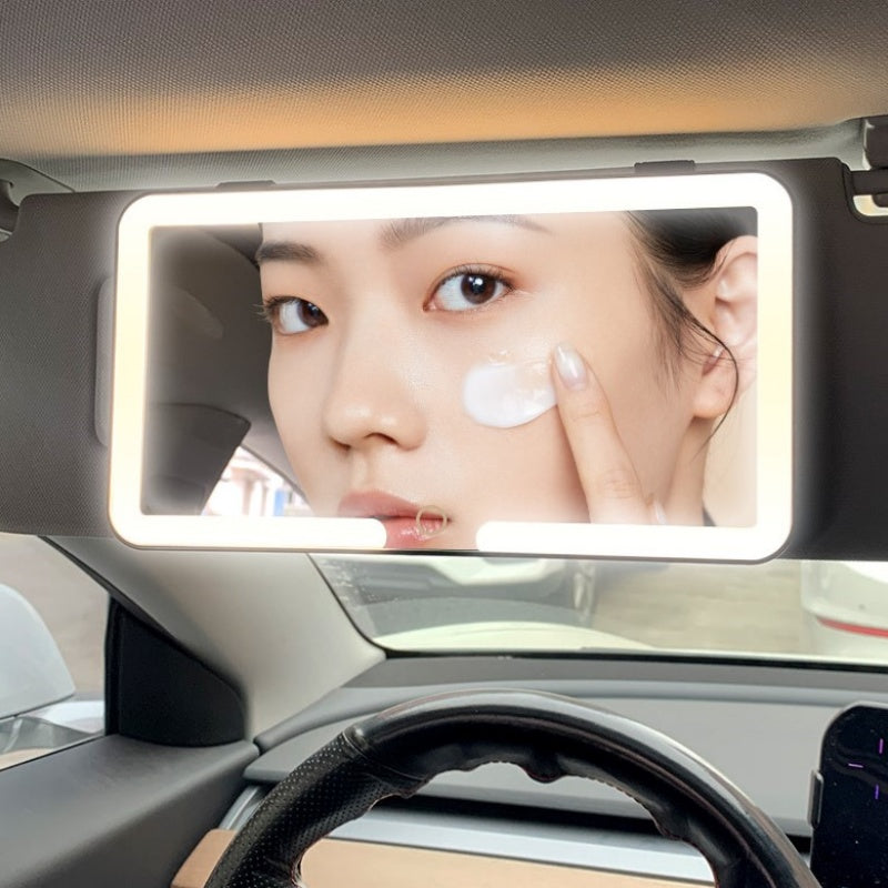 Led Car Makeup Mirror - Compact Design & Adjustable Light
