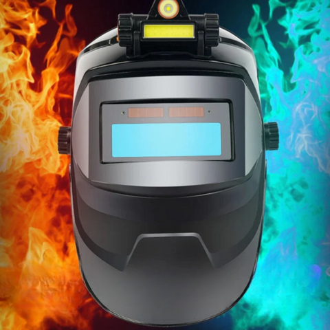 Maschera di saldatura auto-oscurante con lampada frontale 