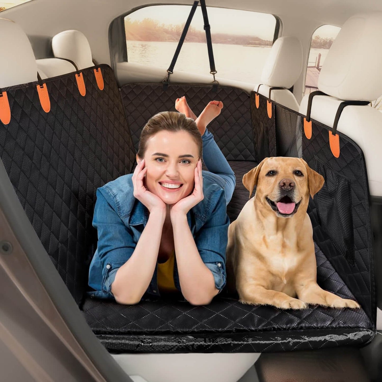 犬用車のシートカバー – 防水＆滑り止め、安全ハーネス付き 
