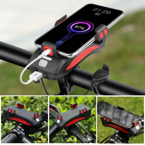 Wielofunkcyjna Lampa Rowerowa – Klakson i Uchwyt na Telefon 