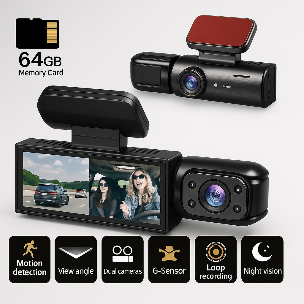 ダッシュカム ダブル フル HD 車 - ナイトビジョン + 内部カメラ 