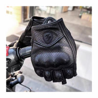 Motorcykelhandskar i PU-läder med halva fingrar – Retro och ventilerande bikerstil 